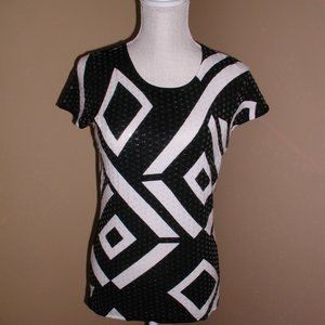INC Dressy Geometric Sequins Black White Top Size M